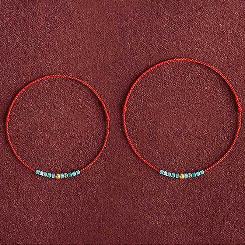 999 gold turquoise red string bracelet packaged presentation ready for gifting