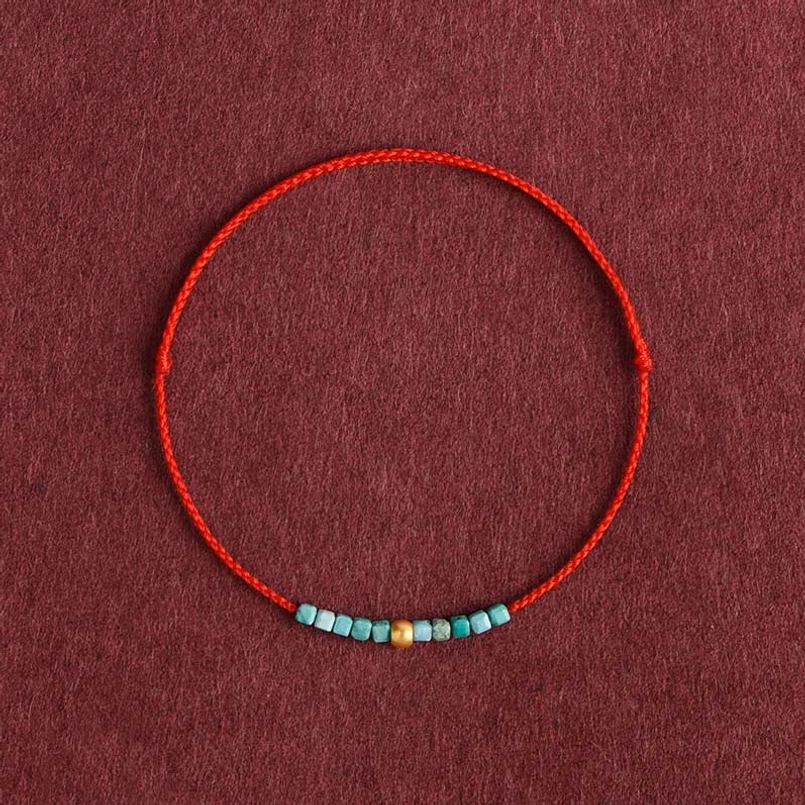 999 gold and turquoise red rope braided protection bracelet centered bead design