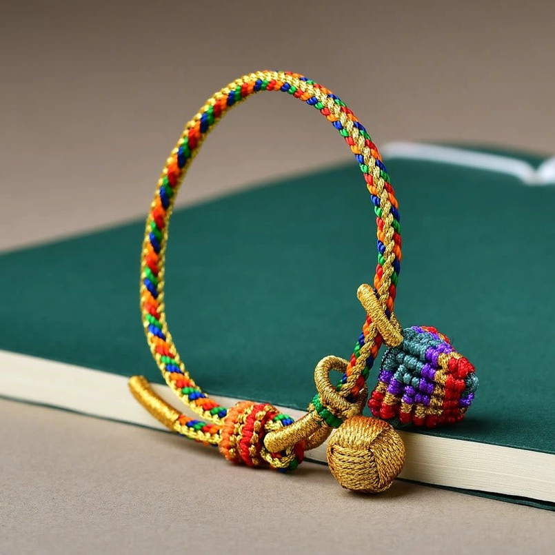Gold zongzi colorful five element broom charm bracelet handcrafted lucky design