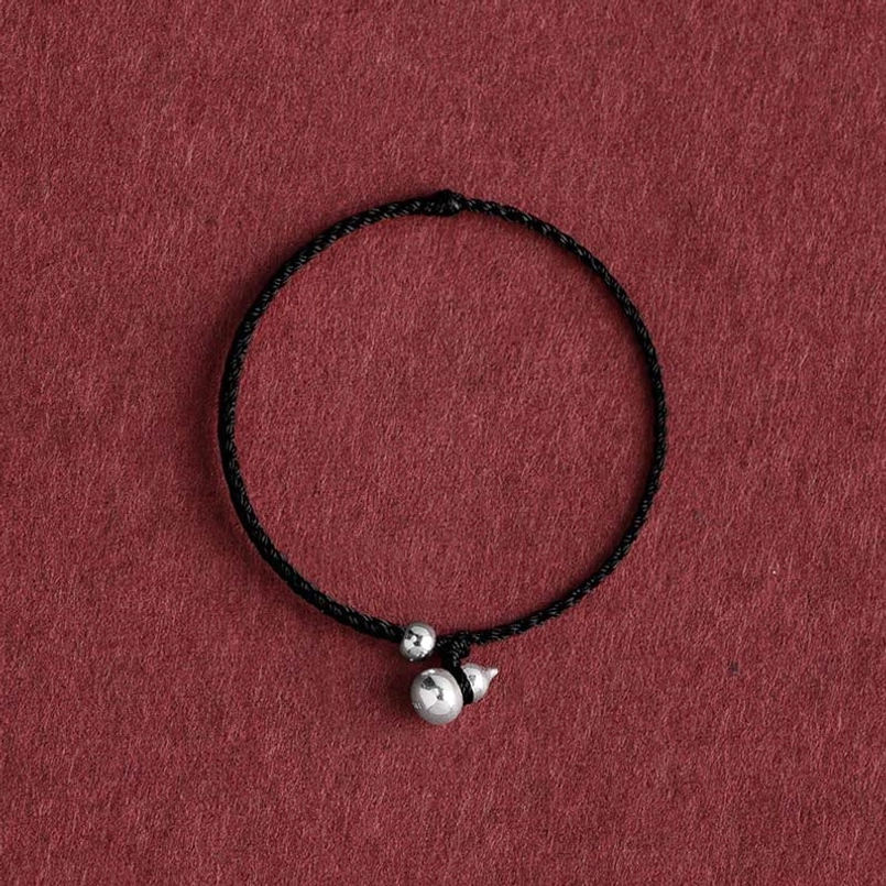 black rope gourd bracelet with 925 sterling silver charm