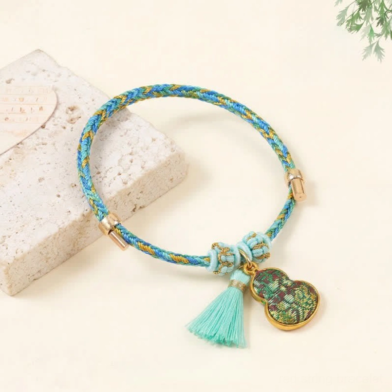 Five-color Song Brocade gourd charm red string bracelet woven cord adjustable luck protection amulet handmade