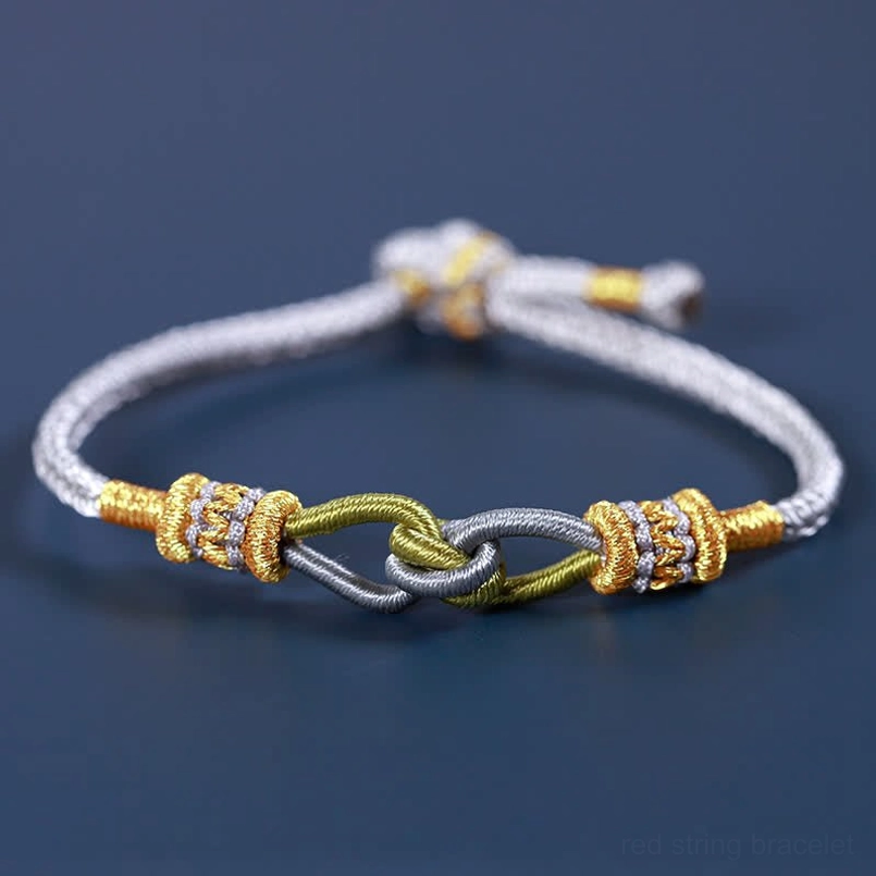 Gray handmade braided string bracelet flat display view