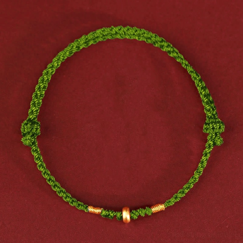 Green braided lucky bracelet with 999 gold beads renewal and growth symbol