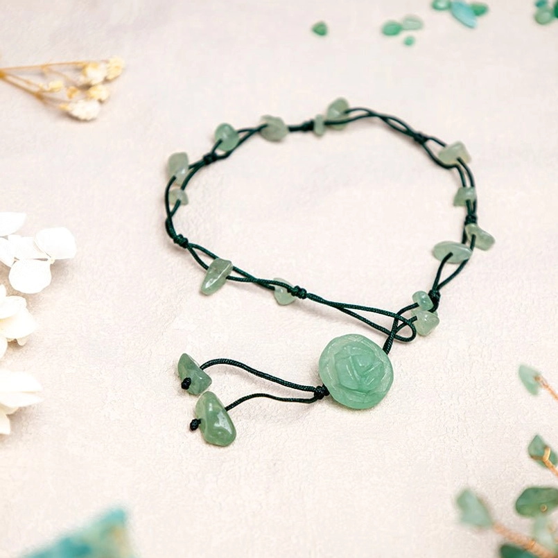 Green aventurine crystal anklet showcasing natural stone color and prosperity stone properties
