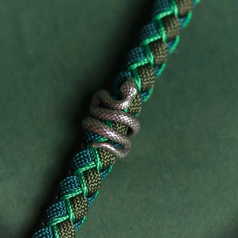 Close Up of Two Tone Green Braided Rope Texture For Snake Bracelet