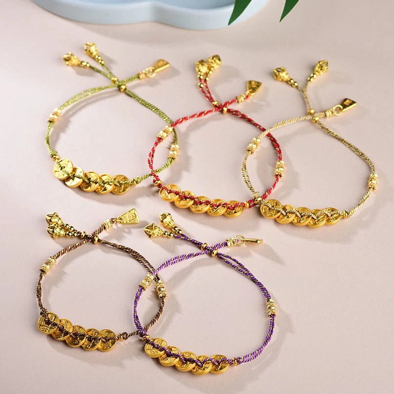 Green Five-Emperor Coins red string bracelet promoting balance harmony and healing