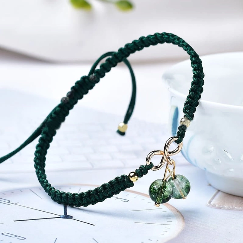 Green Phantom Crystal Red String Bracelet - Self-Acceptance Energy