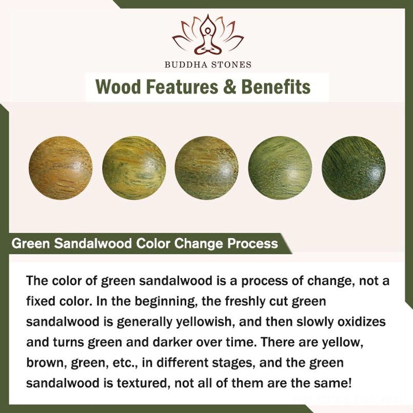 Close Up of Natural Wood Grain on Polished Green Sandalwood Bracelet Beads