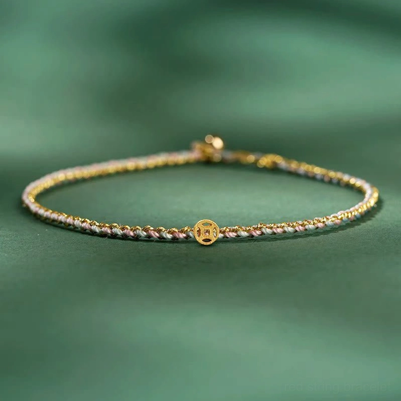 Handcrafted colorful lucky coin protection bracelet with adjustable braided rope design
