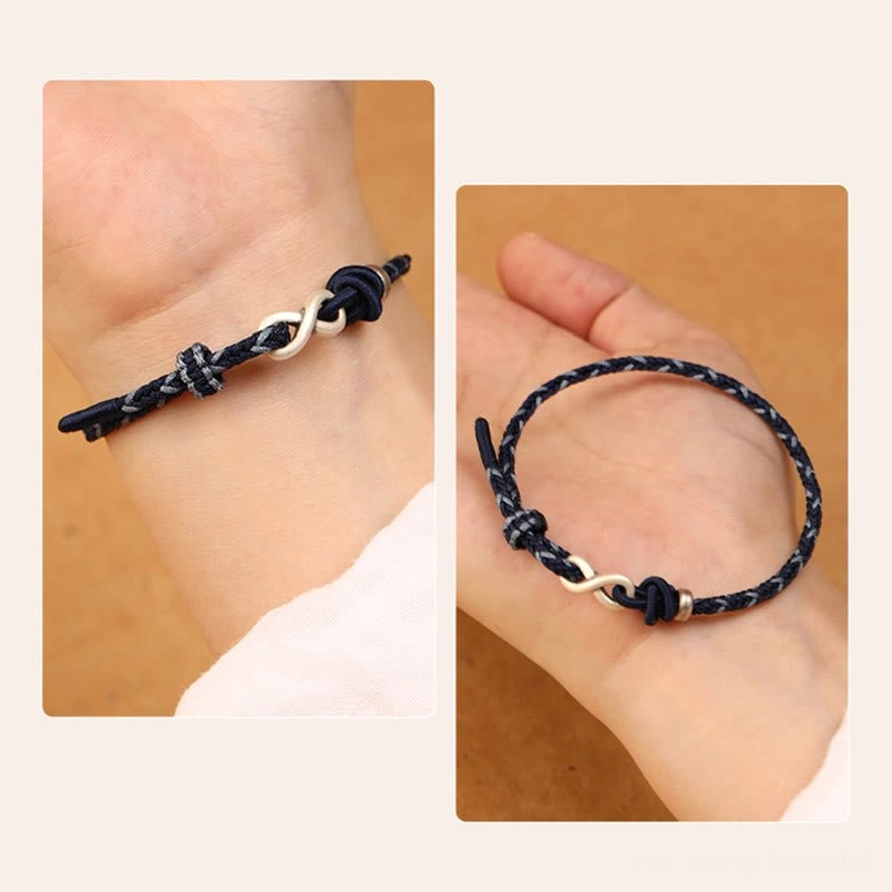 Handcrafted endless knot bracelet showing silver infinity charm and knot clasp detail