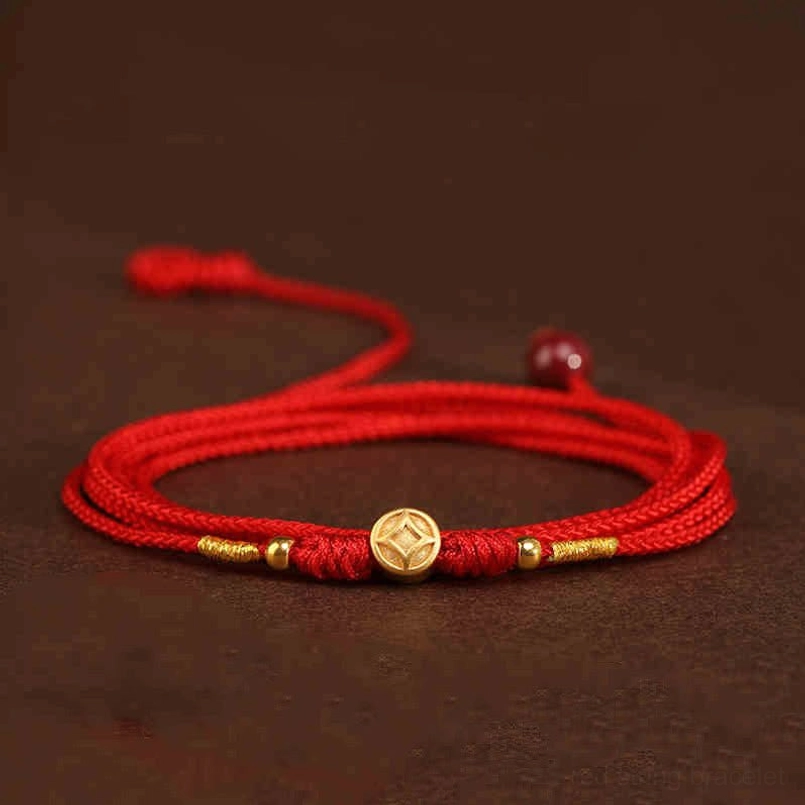 Premium handcrafted 999 solid gold red string belly chain with natural cinnabar material