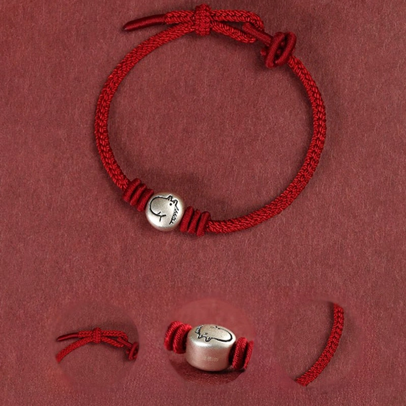 Handcrafted horse zodiac bracelet, braided red cord with vintage silver horse pendant detail