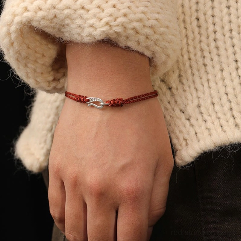 Handcrafted 925 sterling silver red string bracelet with natural materials