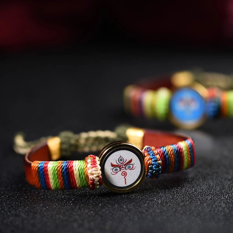 Premium handcrafted Tibetan Buddha eye blessing bracelet with colorful rope design