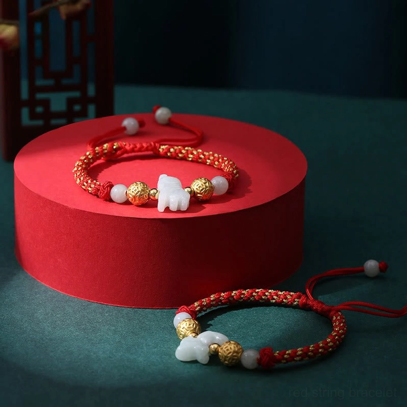 Handcrafted zodiac jade charm bracelet red cord protection jewelry