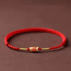 Handmade Braided Red String Koi Fish Bracelet Flat Lay View