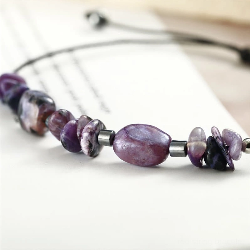 Handmade charoite hematite healing bracelet with red string and copper accents
