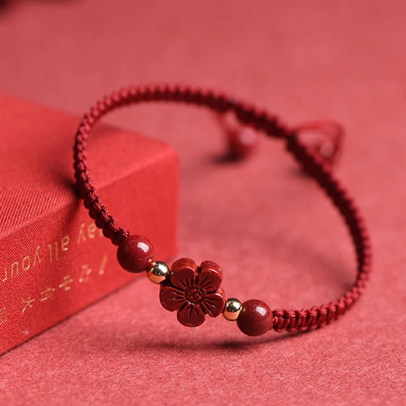 Handmade cinnabar red string bracelet with spiritual blessing properties