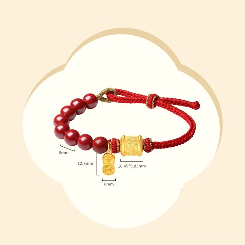Cinnabar beads red string bracelet with adjustable knot, handcrafted spiritual protection wearable