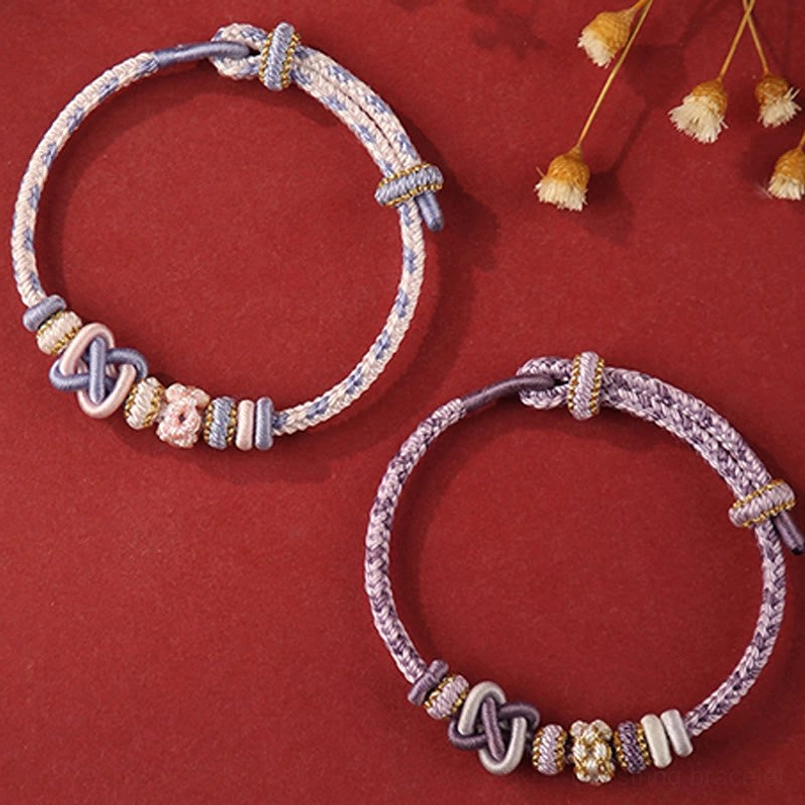 Handmade Colorful Rope Red String Bracelet Detailed Knot Close Up