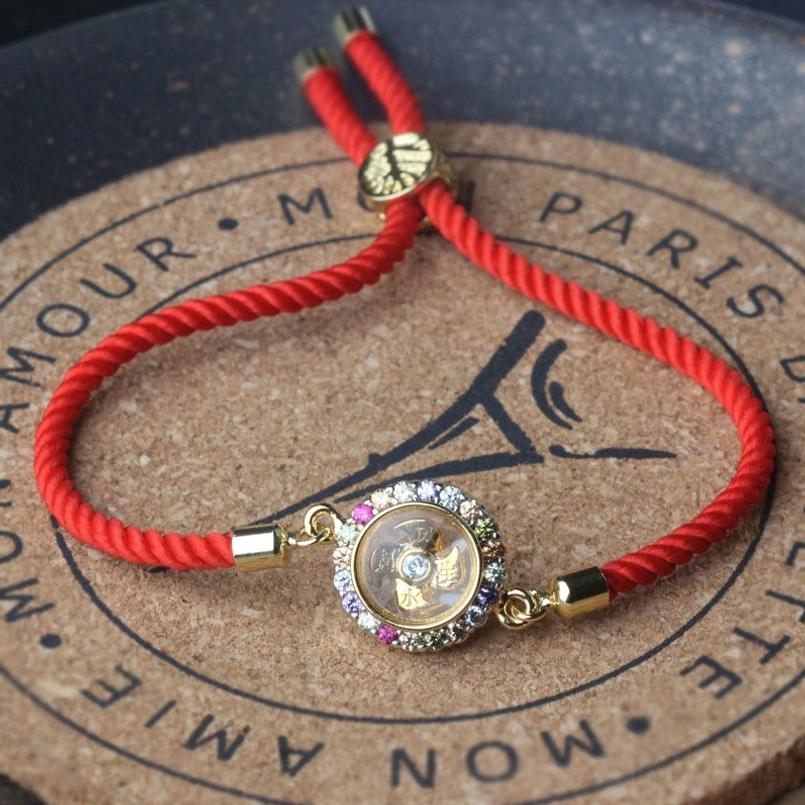 Handmade copper windmill red string bracelet - feng shui prosperity and protection talisman