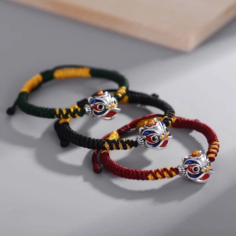 Handmade dancing lion fate protection bracelet with natural braided string and charm