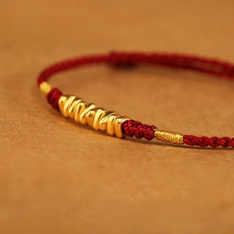 Handmade 999 gold red string spiritual protection bracelet detail