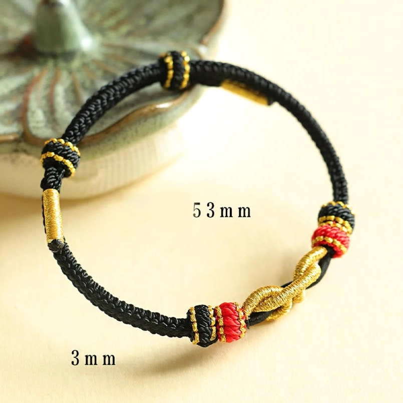 Ingot Pattern Red String Bracelet Details Close Up Shot