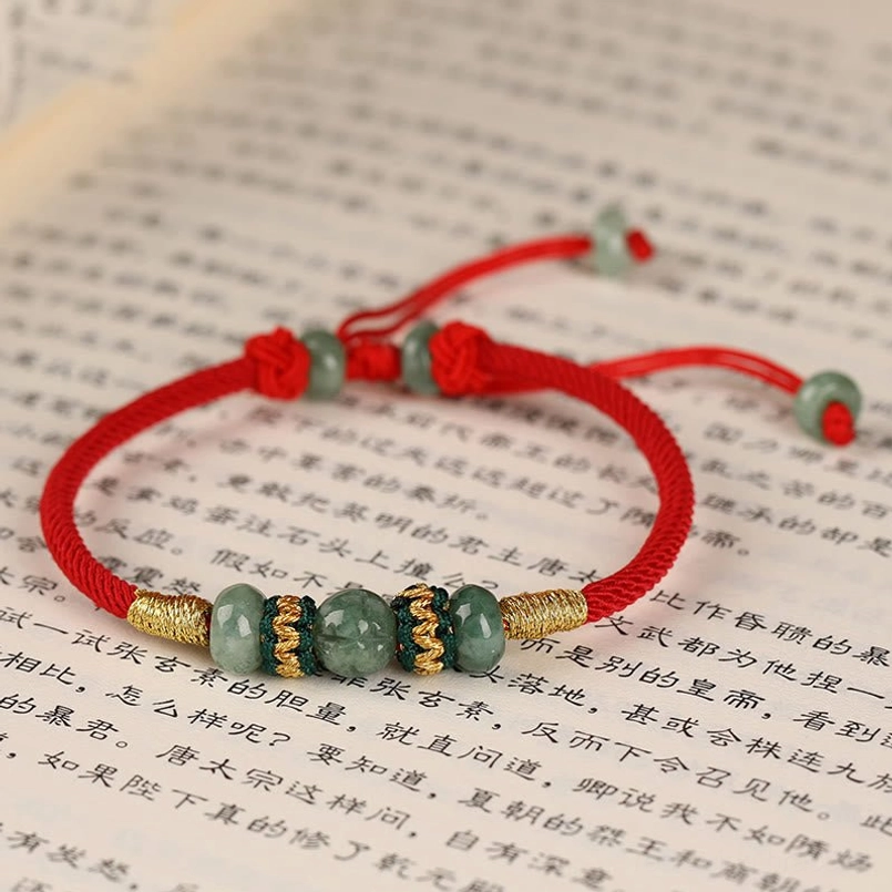 Handmade jade abacus red string bracelet full product detail showcase