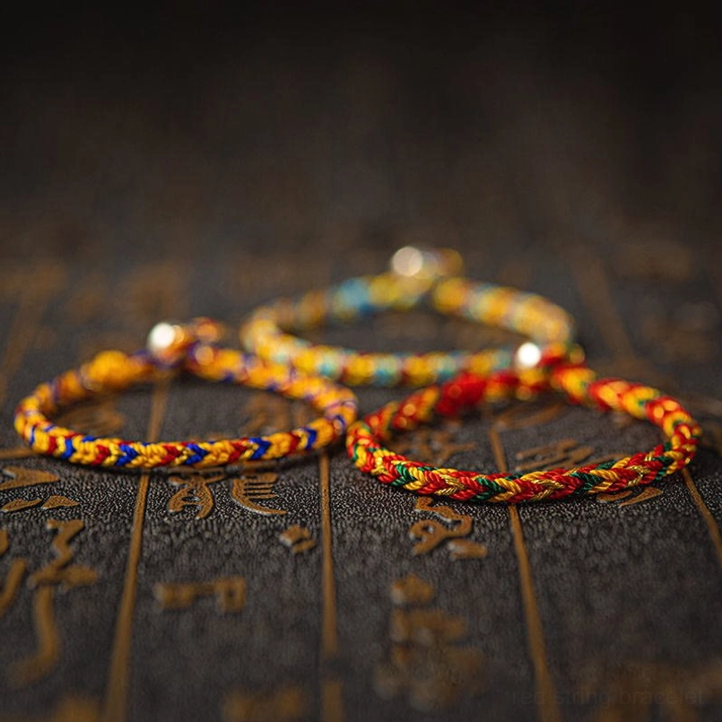 Handcrafted multicolored lucky red string bracelet with 925 silver clasp - fortune and protection