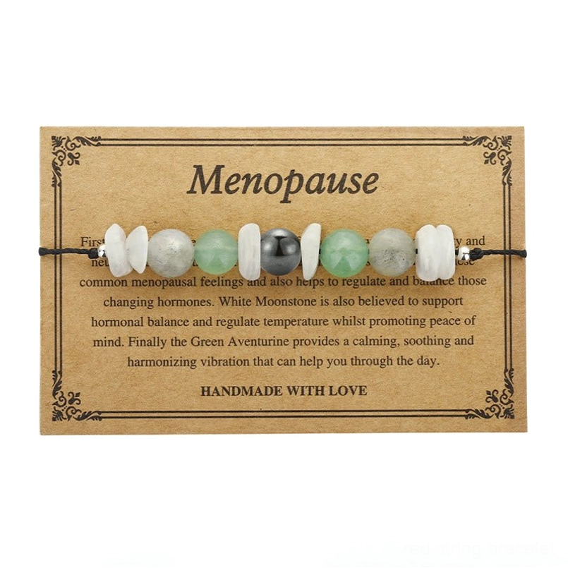 Handcrafted menopause support bracelet featuring white moonstone and labradorite for hormone balance