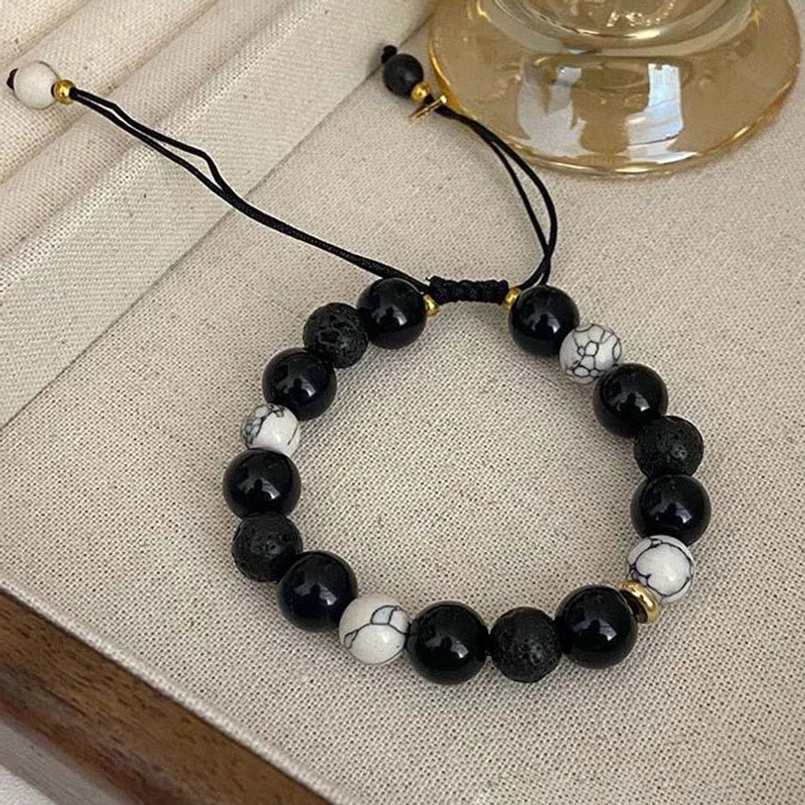 Handmade black obsidian and lava rock balance bracelet for men and women