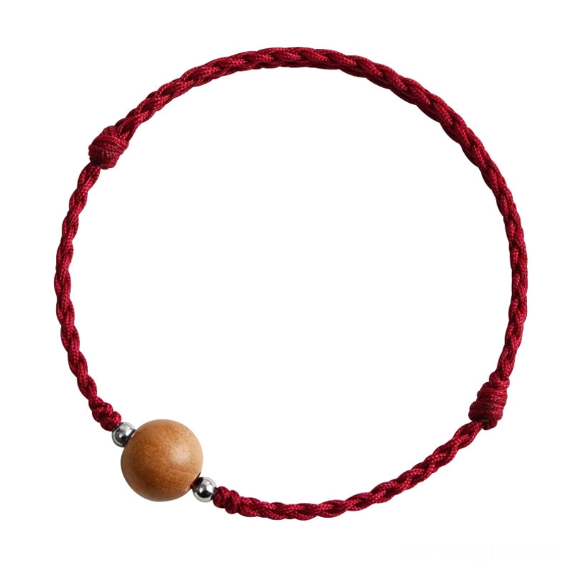 Handmade peach wood bead bright red cord bracelet - fortune prosperity protection charm