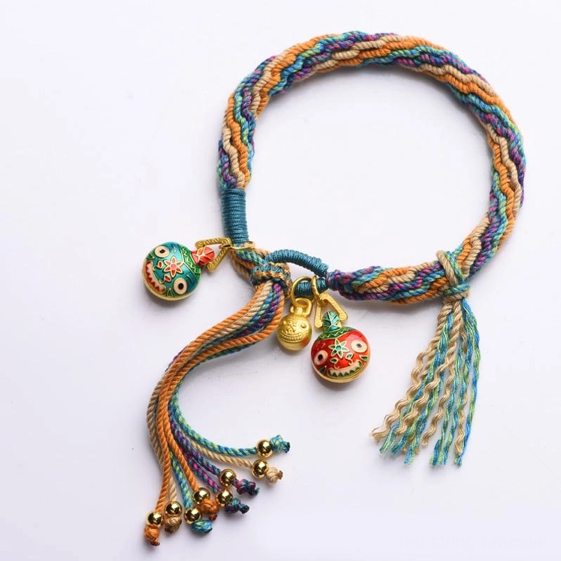 Premium handcrafted pixiu reincarnation knot bracelet with natural cotton cord and enamel details