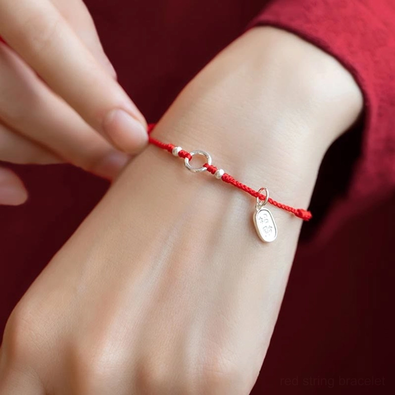 handmade red braided rope bracelet silver charms beads spiritual