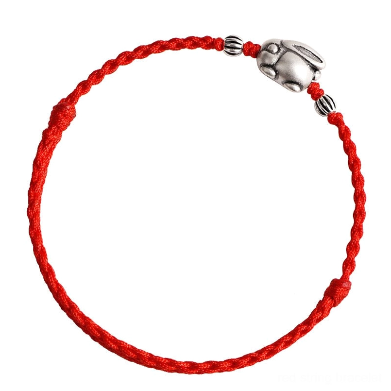 Handmade 999 sterling silver rabbit luck bracelet detailed view