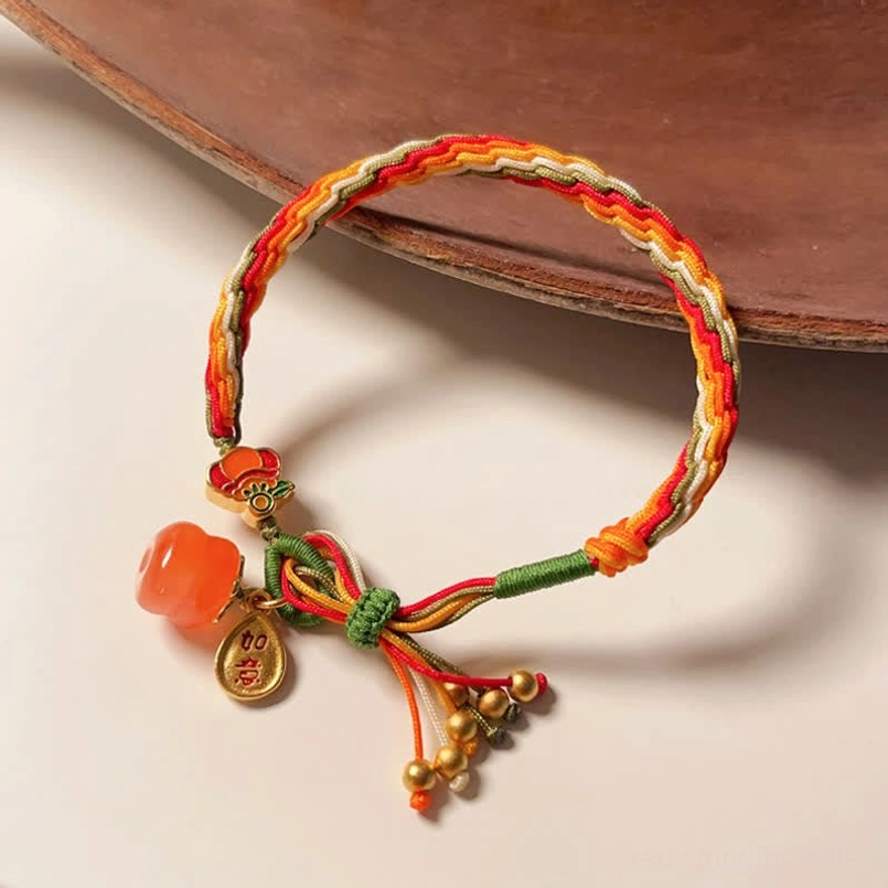 Handmade red string spiritual bracelet with persimmon agate for fortune and luck