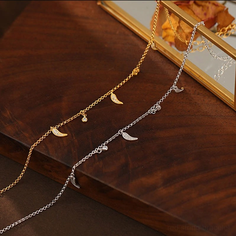 Handmade 925 sterling silver zircon pepper charm anklet - detail view of charm spacing and design