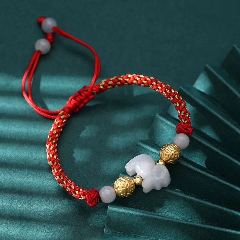 Handmade zodiac jade bracelet red cord fate connection symbol