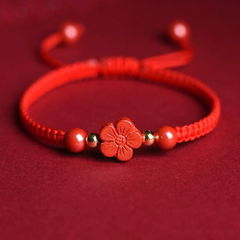 Happiness five-petal flower cinnabar red string bracelet harmony symbol
