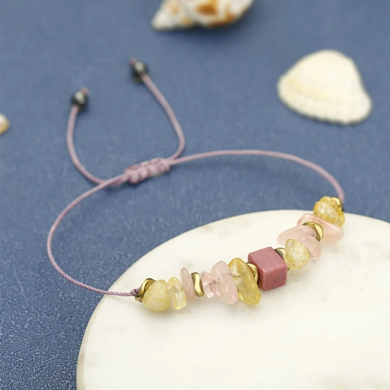 Adjustable natural gemstone bracelet with mixed crystal beads and wax cord closure