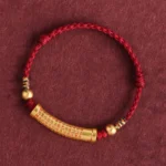 Heart Sutra red string bracelet dark red rope gold-plated engraved pendant