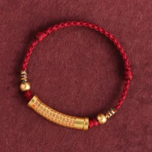 Heart Sutra red string bracelet dark red rope gold-plated engraved pendant