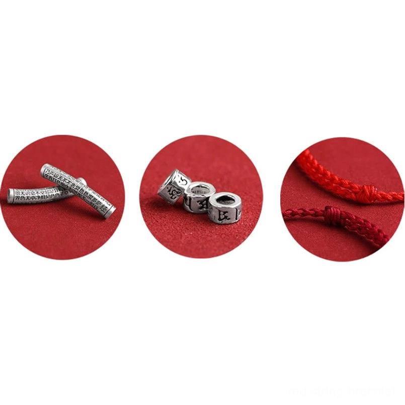 Premium 999 sterling silver carved Buddhist sutra bracelet on red background