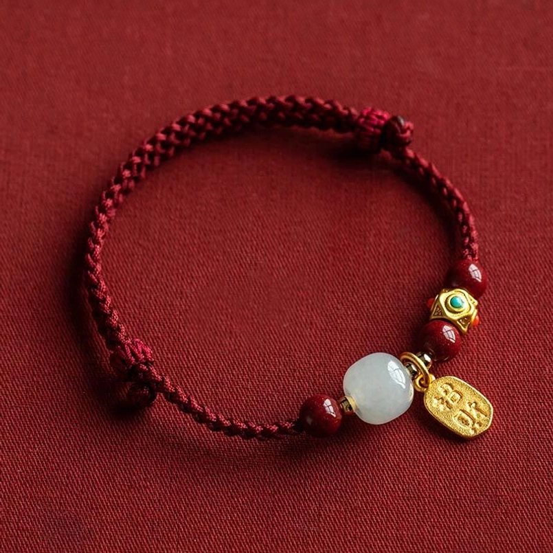 Hetian cyan jade and five-colored string prosperity bracelet size XL 17-18cm detailed view