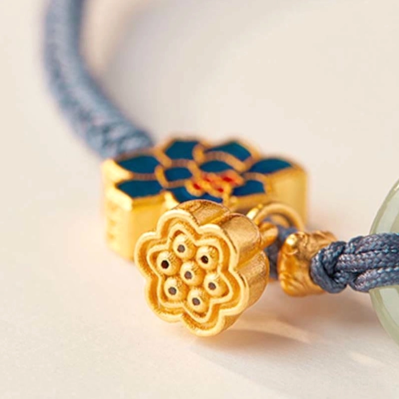 Hetian jade peace buckle bracelet handcrafted with authentic jade and copper lotus