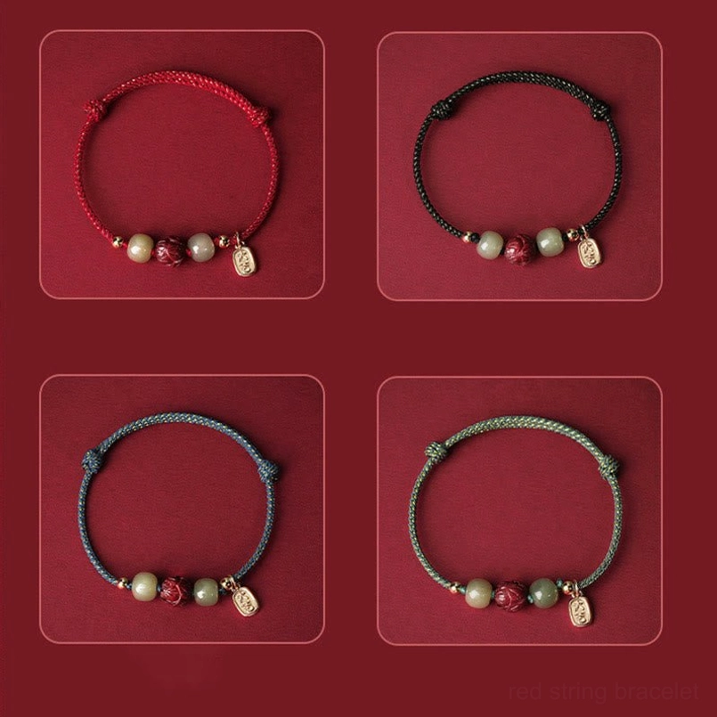 Hetian jade cinnabar lotus red string bracelet - rebirth enlightenment spiritual pendant
