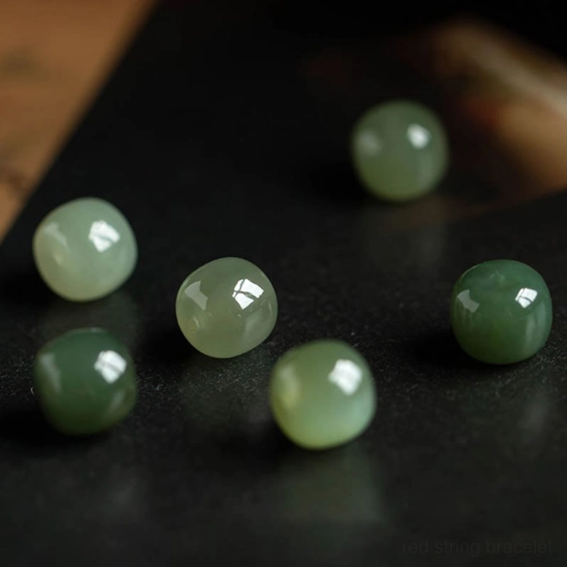 Hetian jade nephrite bead for Chinese zodiac luck bracelet - natural stone detail