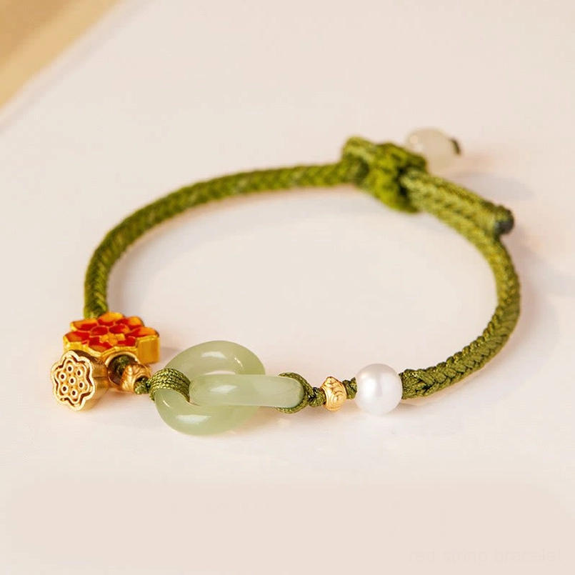 Olive green Hetian jade peace buckle bracelet prosperity symbol with lotus design