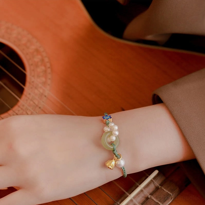 Natural hetian jade peace buckle bracelet premium 14k gold lotus charm